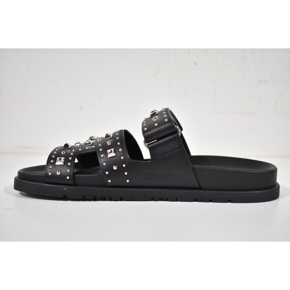 Hermes Chypre Sandal Black Studded Stud Punk Rock H Logo Strap Slide Flat 38 - Picture 12 of 16